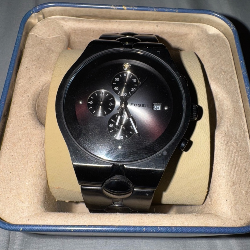 Fossil Arkitekt Diamond All Black Stainless Quartz Chronograph Watch